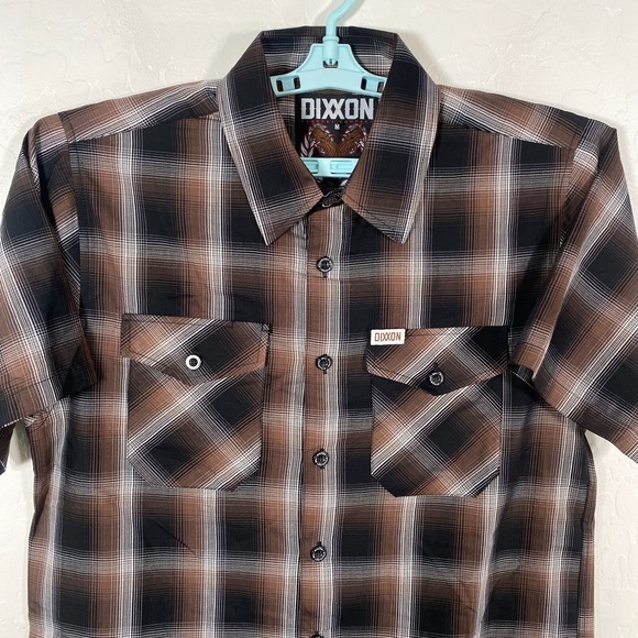 Dixxon Shirt Mens Medium Black Brown Louisville Bamboo Blend Button Up Plaid - Picture 2 of 8